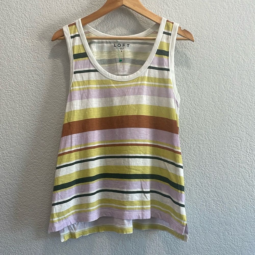 Loft Colorful Striped Round Neck Ringer Tank Top Size Small